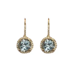 Sky Blue Topaz & Diamond Halo Leverback Earrings