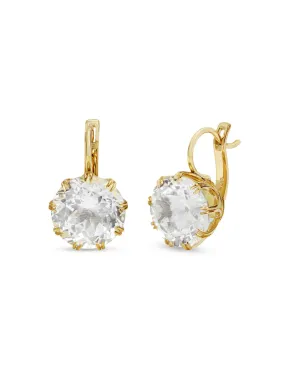 Small White Topaz Crown Yellow Gold Earrings