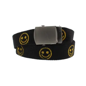 Smiley Face Canvas Webbing Belt with Shiny Silver Slider Buckle (Length - 120cm, Width - 3cm)