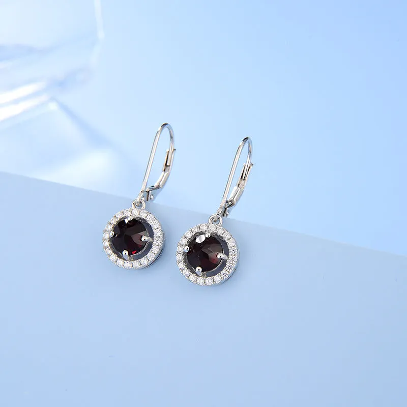 Soleste Halo Round Cut Natural Gemstone Silver Drop Earrings