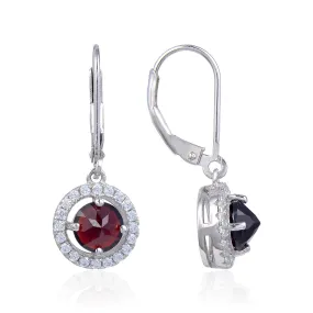 Soleste Halo Round Cut Natural Gemstone Silver Drop Earrings