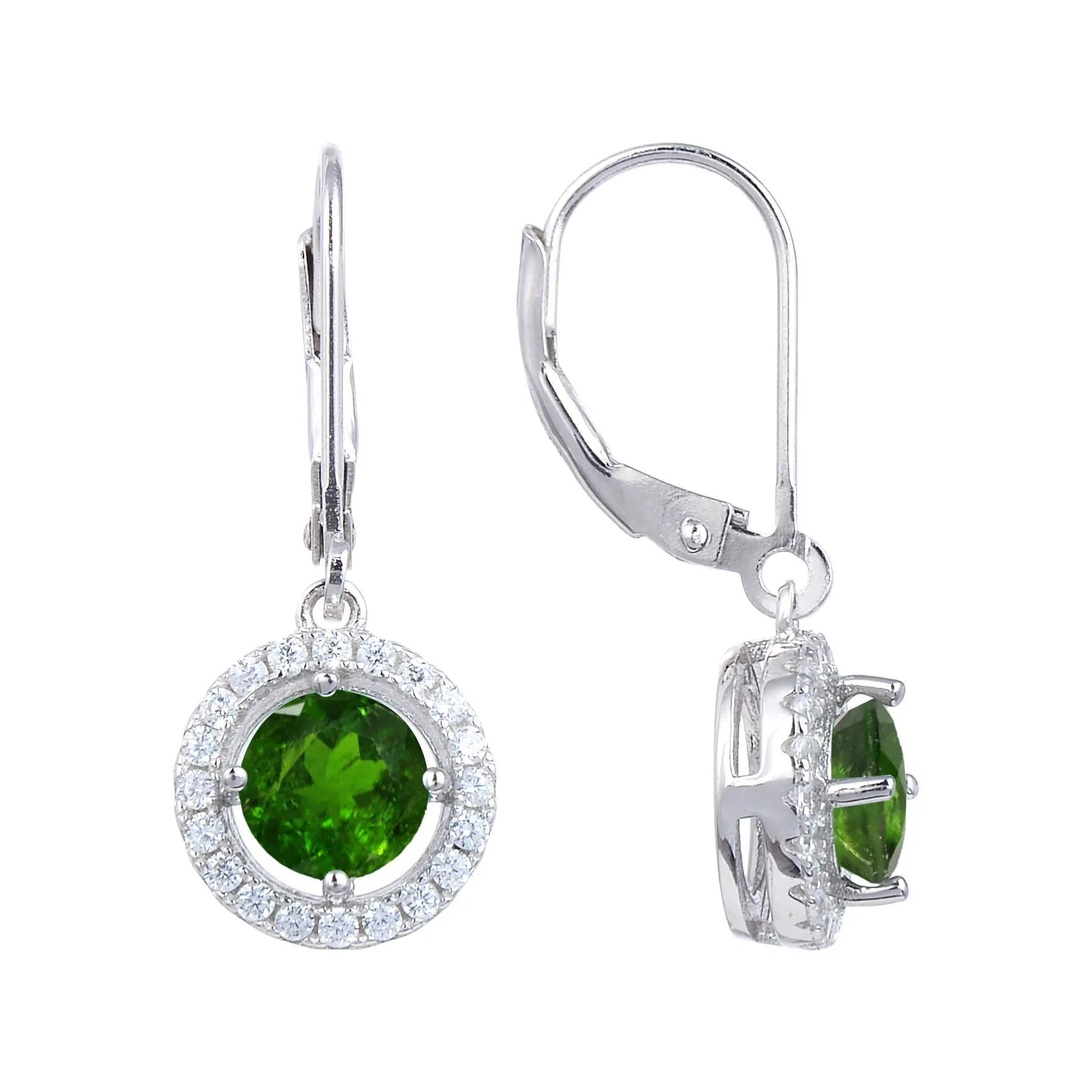 Soleste Halo Round Cut Natural Gemstone Silver Drop Earrings