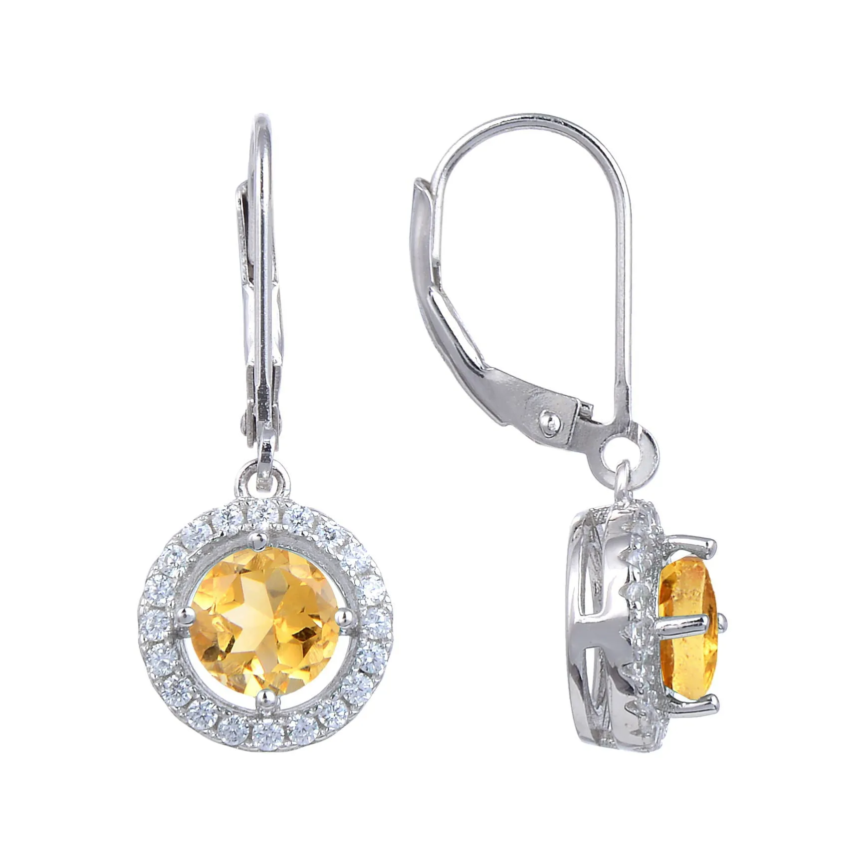 Soleste Halo Round Cut Natural Gemstone Silver Drop Earrings