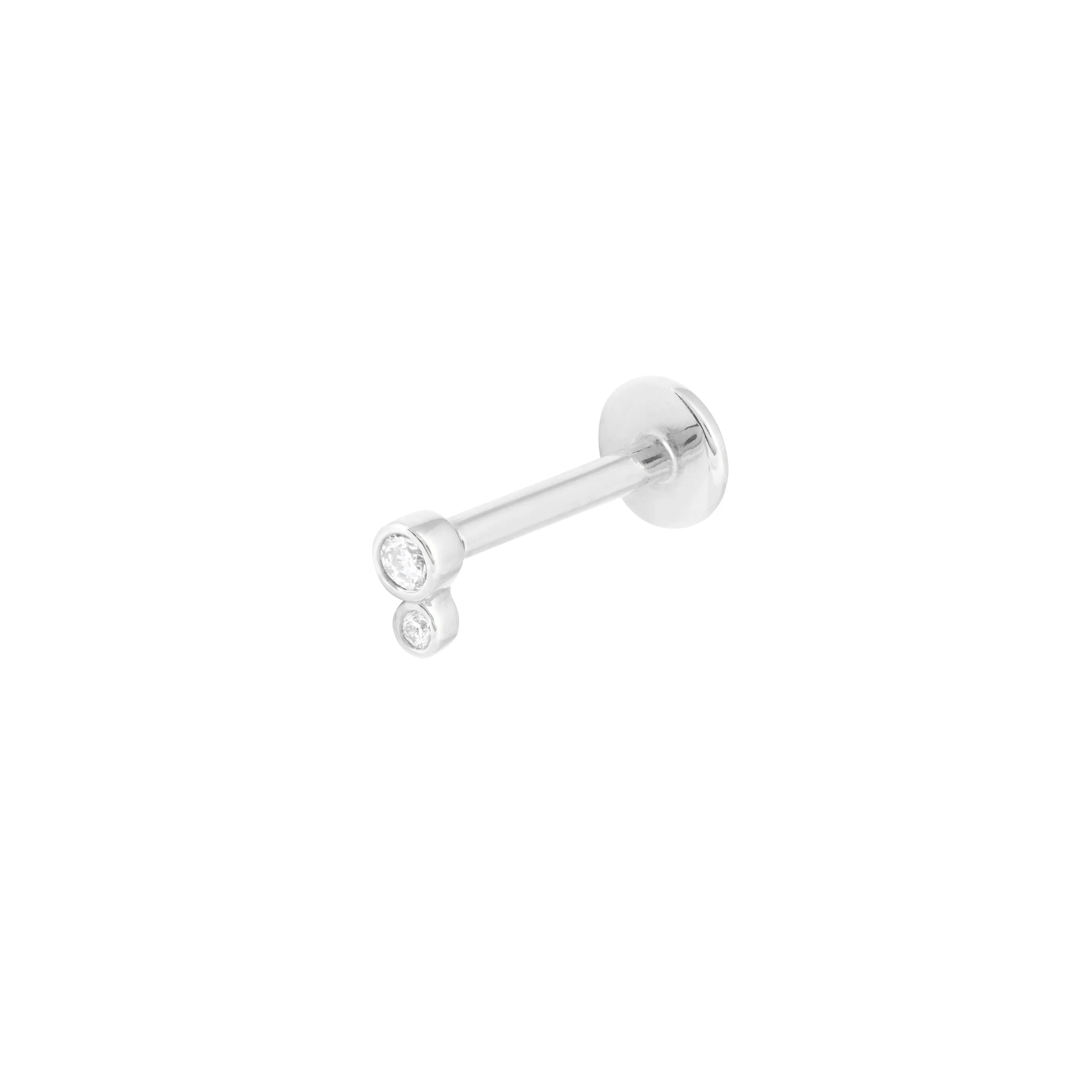 Solid White Gold Double Topaz Piercing Stud