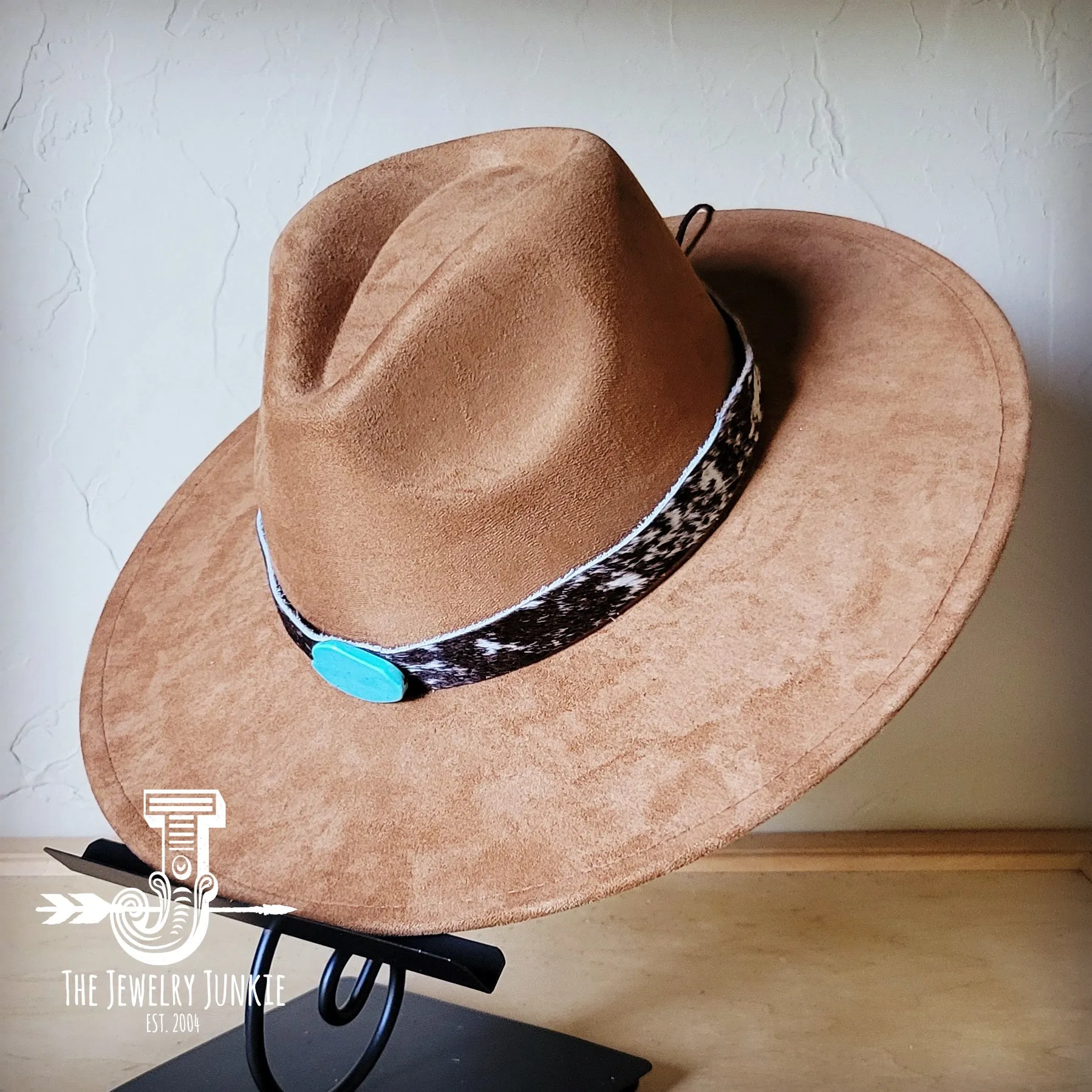 Spotted Hide w/ Turquoise Slab Leather Band   Choice of Boho Hat 985u