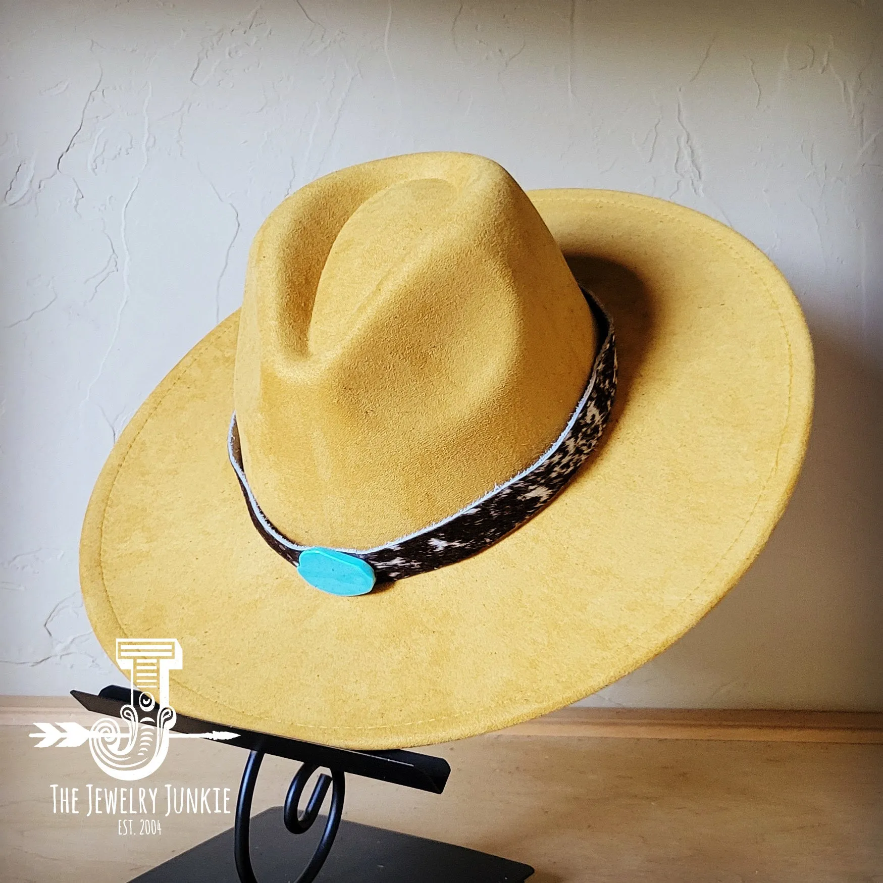 Spotted Hide w/ Turquoise Slab Leather Band   Choice of Boho Hat 985u