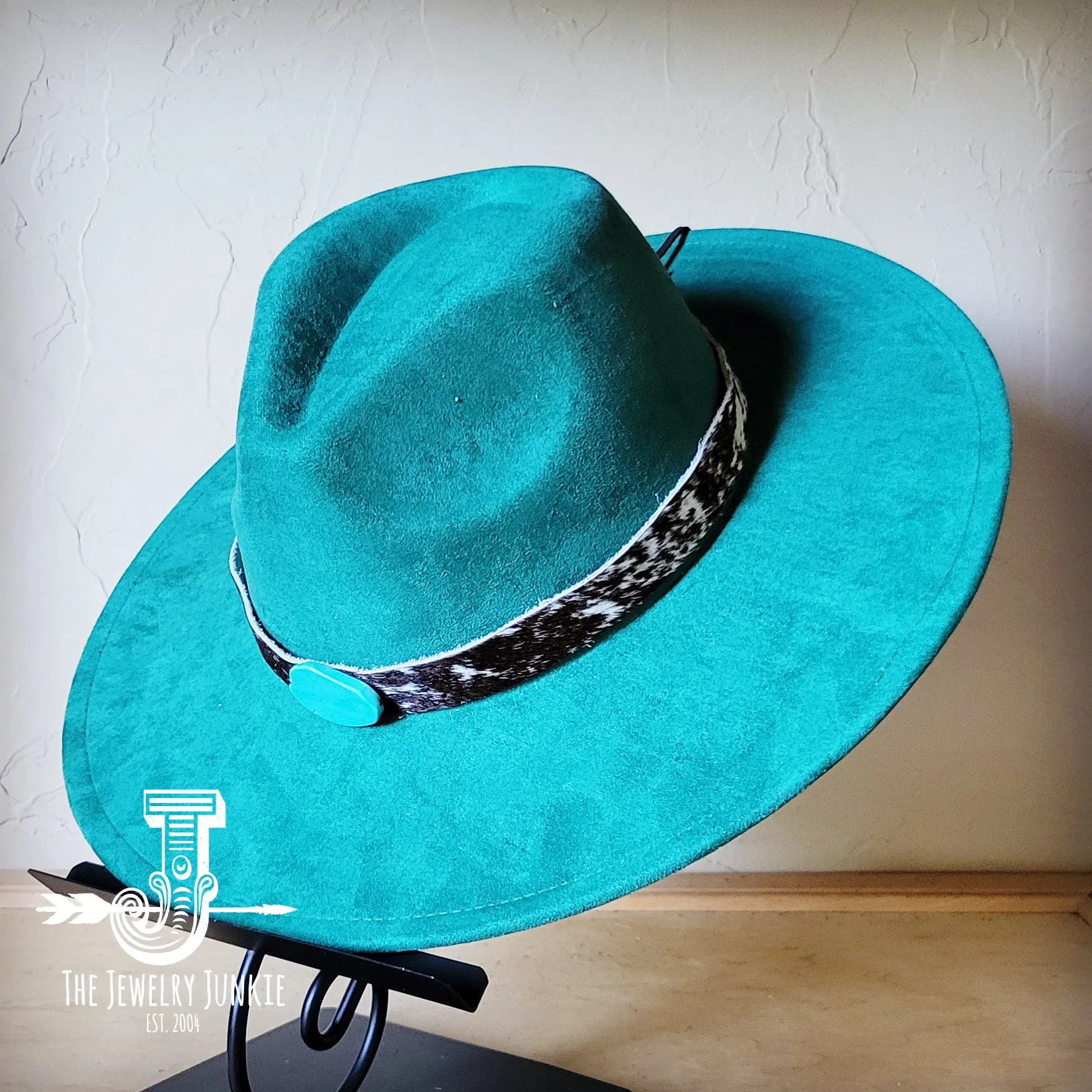 Spotted Hide w/ Turquoise Slab Leather Band   Choice of Boho Hat 985u