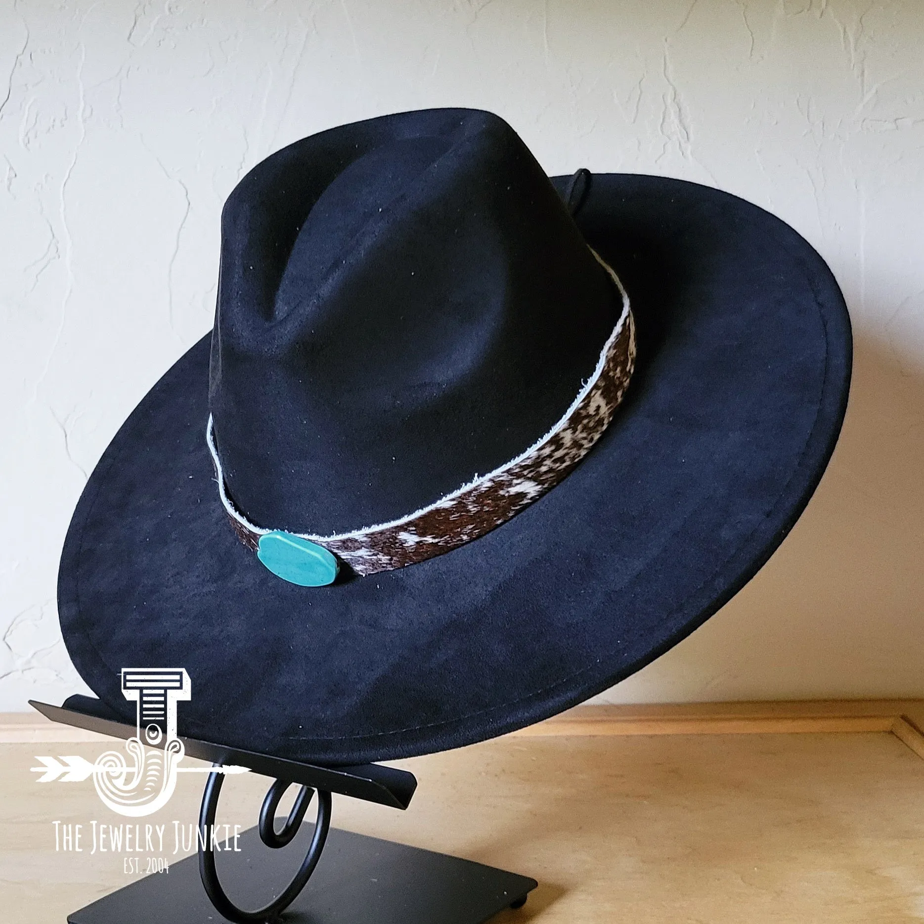 Spotted Hide w/ Turquoise Slab Leather Band   Choice of Boho Hat 985u