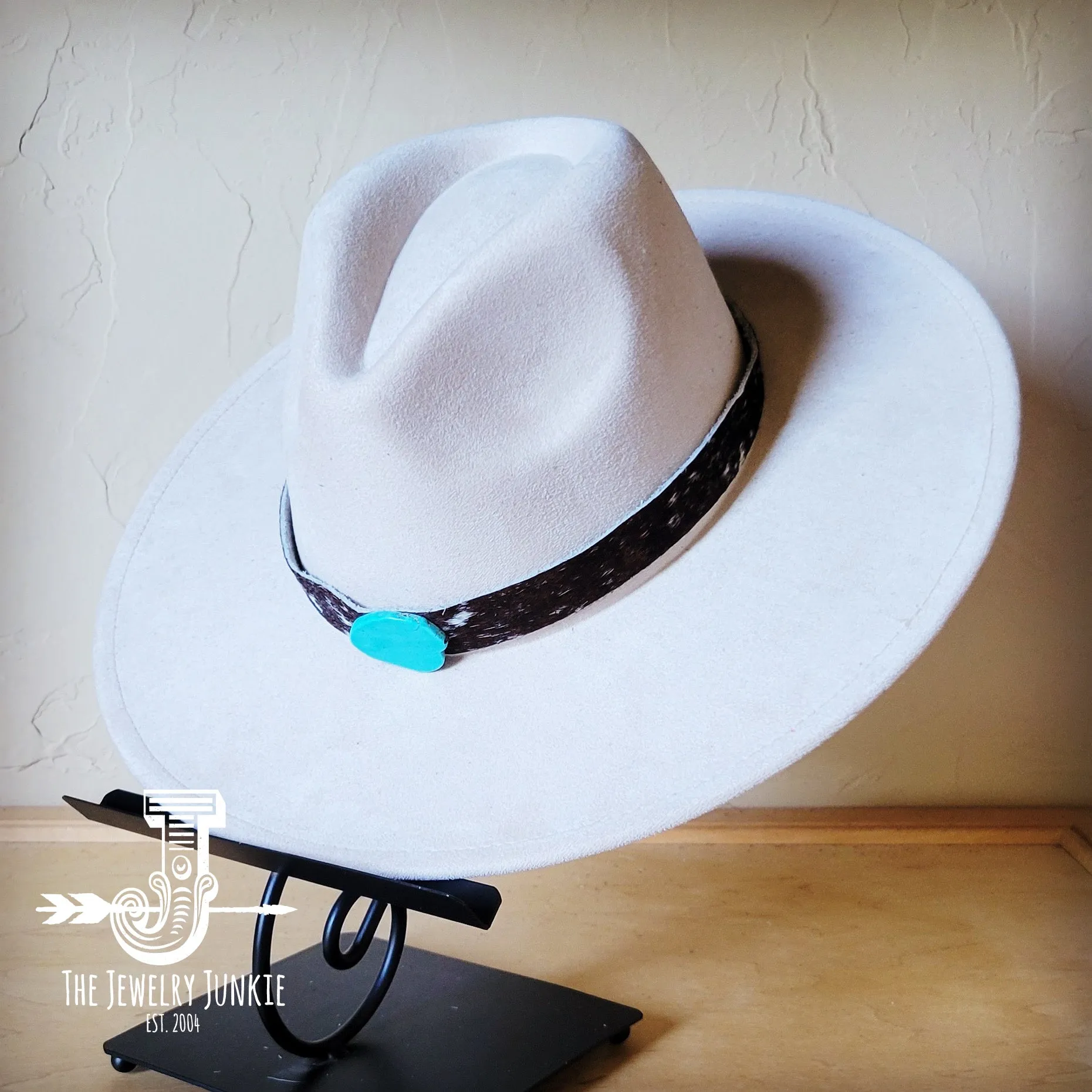 Spotted Hide w/ Turquoise Slab Leather Band   Choice of Boho Hat 985u