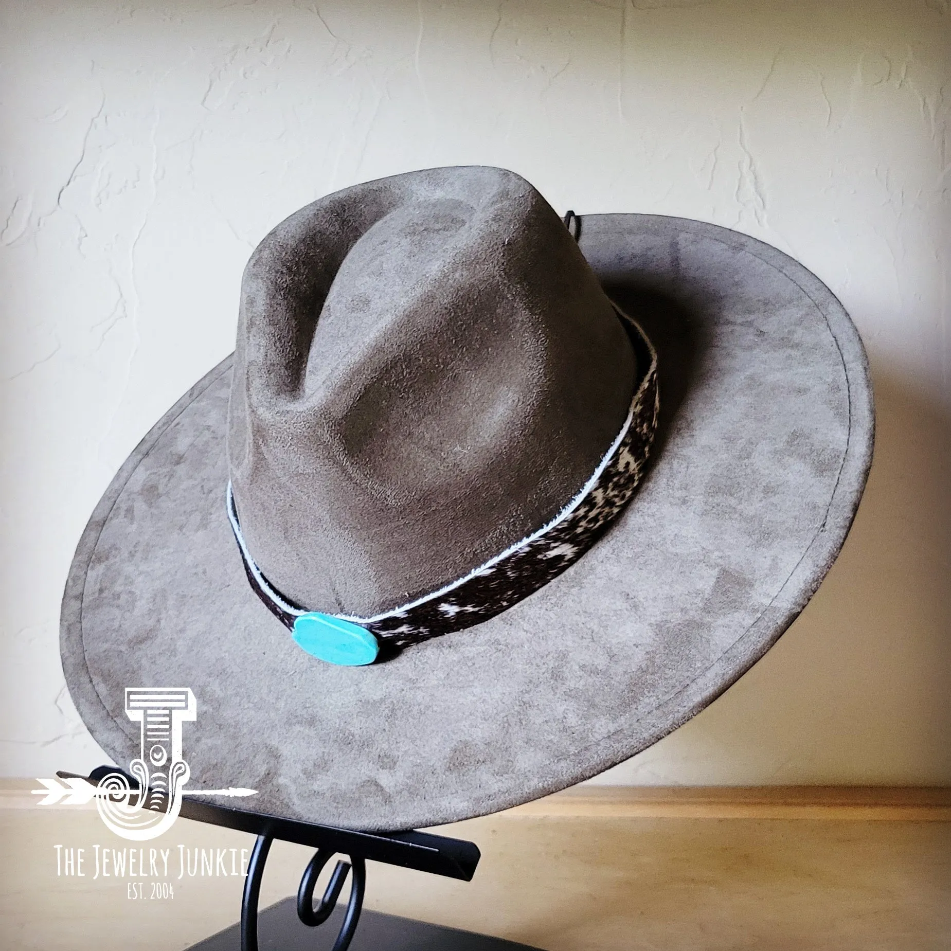 Spotted Hide w/ Turquoise Slab Leather Band   Choice of Boho Hat 985u