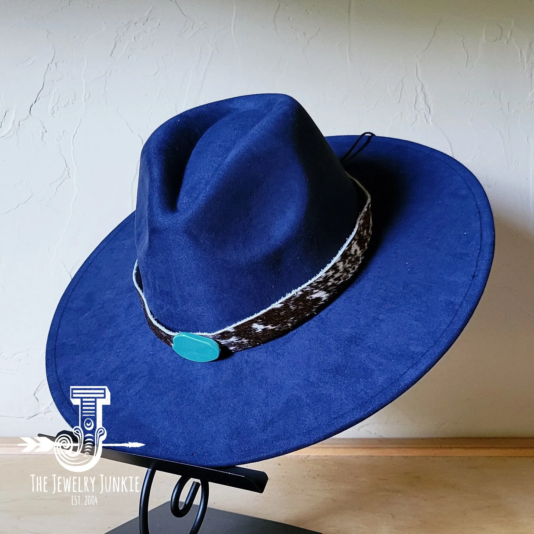 Spotted Hide w/ Turquoise Slab Leather Band   Choice of Boho Hat 985u