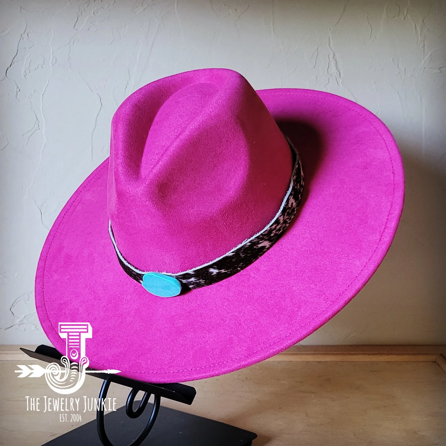 Spotted Hide w/ Turquoise Slab Leather Band   Choice of Boho Hat 985u