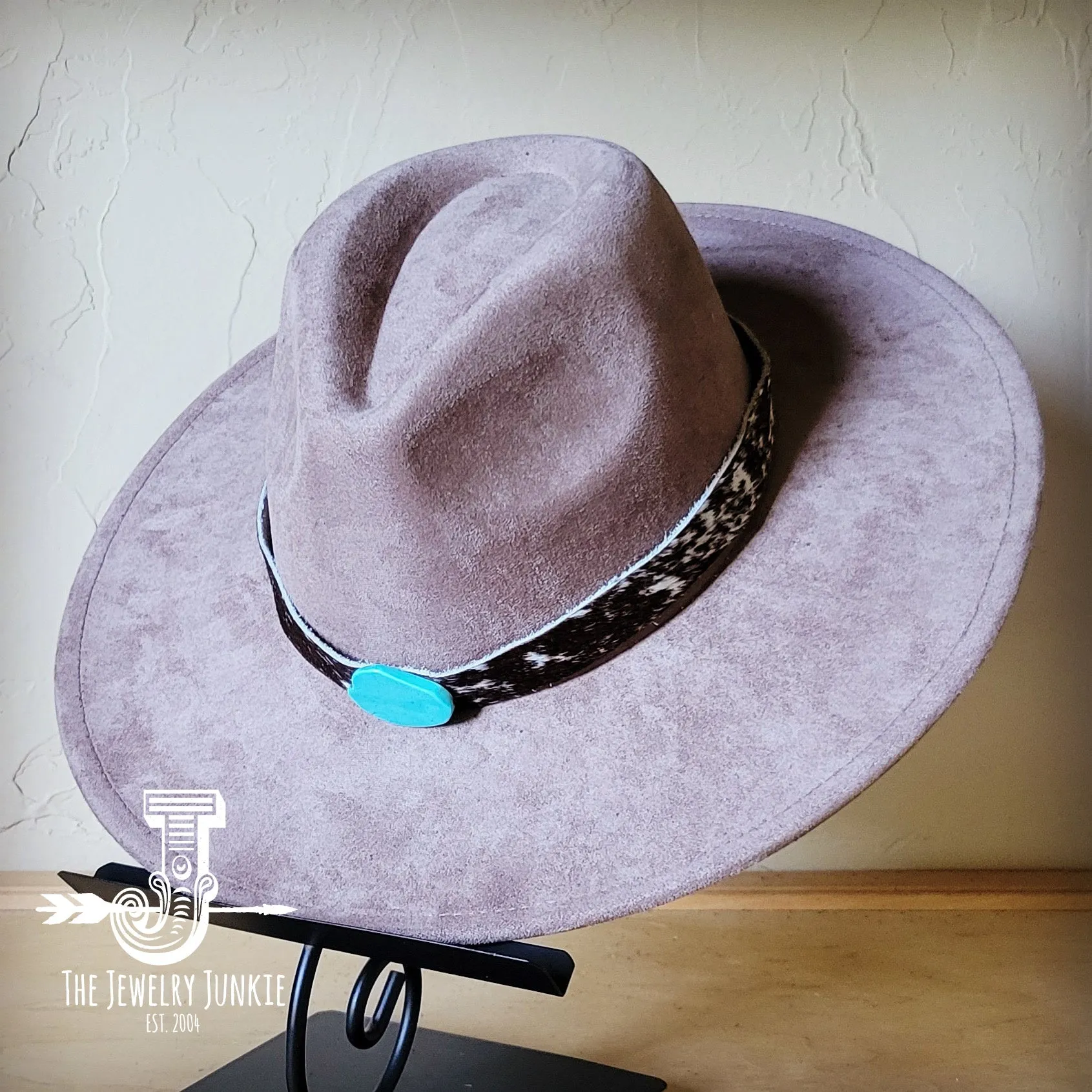 Spotted Hide w/ Turquoise Slab Leather Band   Choice of Boho Hat 985u