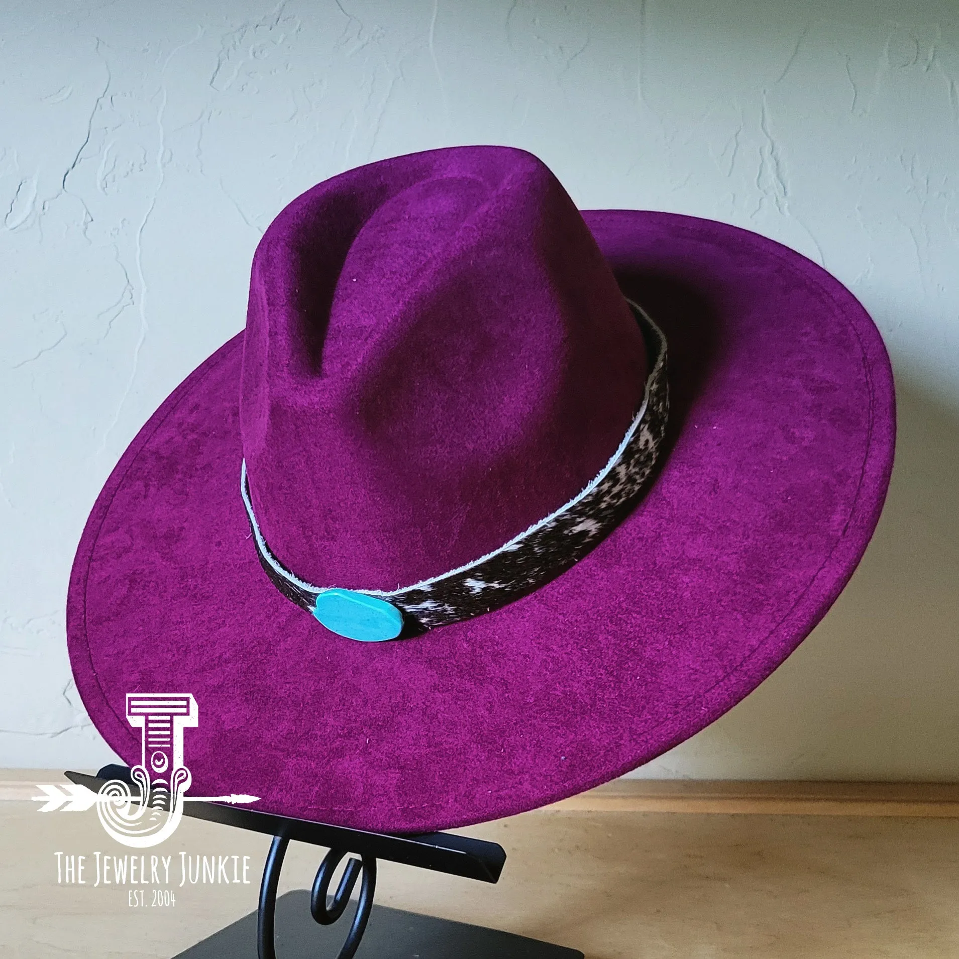 Spotted Hide w/ Turquoise Slab Leather Band   Choice of Boho Hat 985u