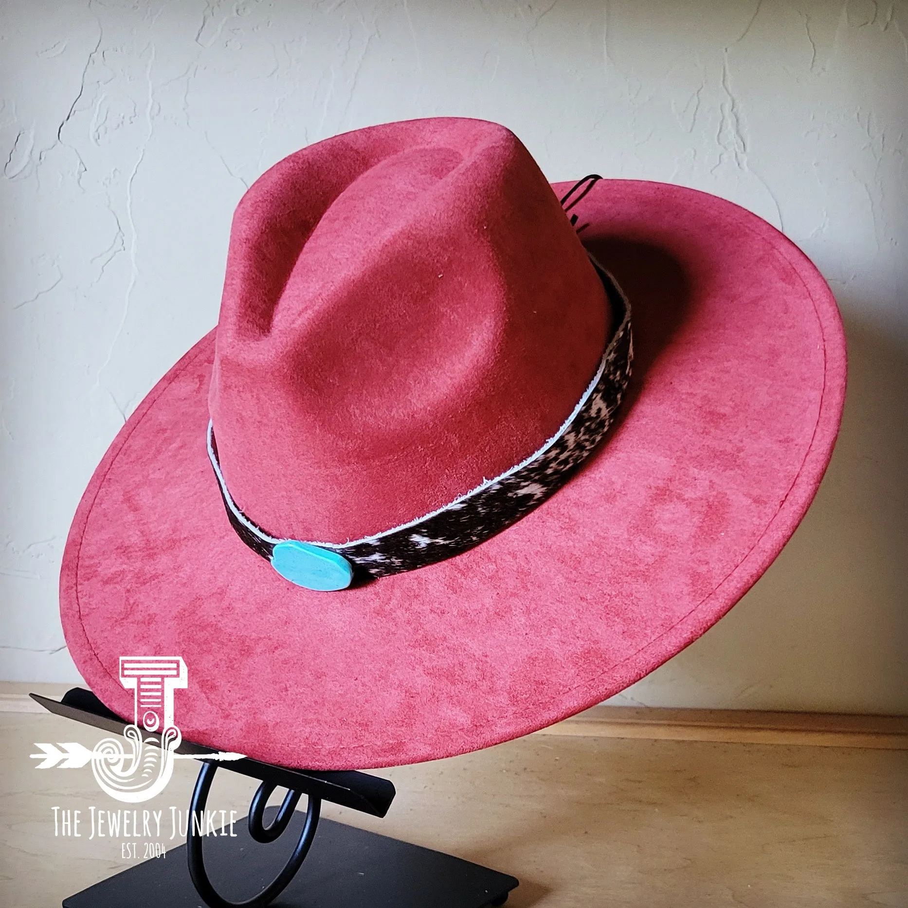 Spotted Hide w/ Turquoise Slab Leather Band   Choice of Boho Hat 985u