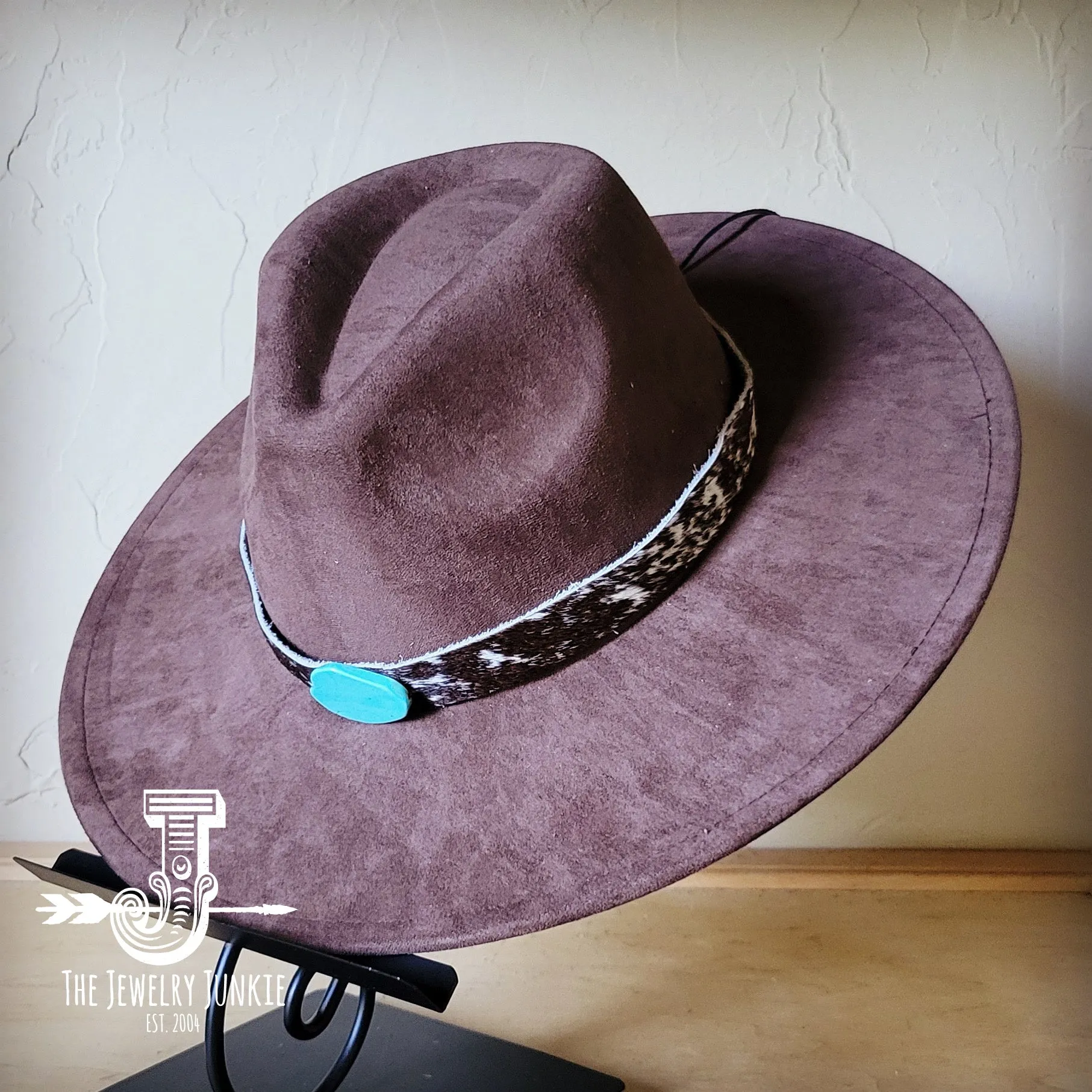 Spotted Hide w/ Turquoise Slab Leather Band   Choice of Boho Hat 985u