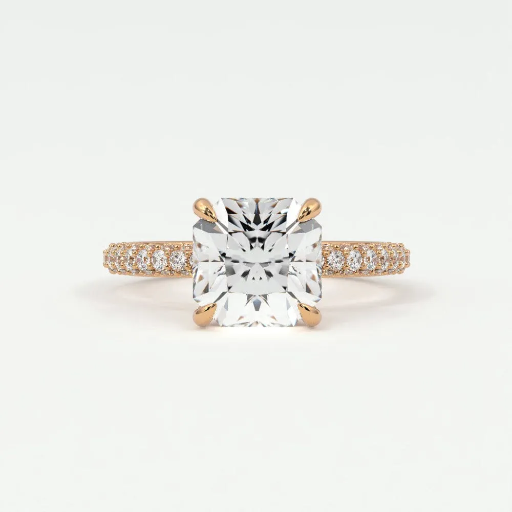 Square Radiant Cut Pave Diamond Hidden Halo Triple Row Band