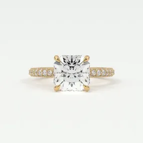 Square Radiant Cut Pave Diamond Hidden Halo Triple Row Band