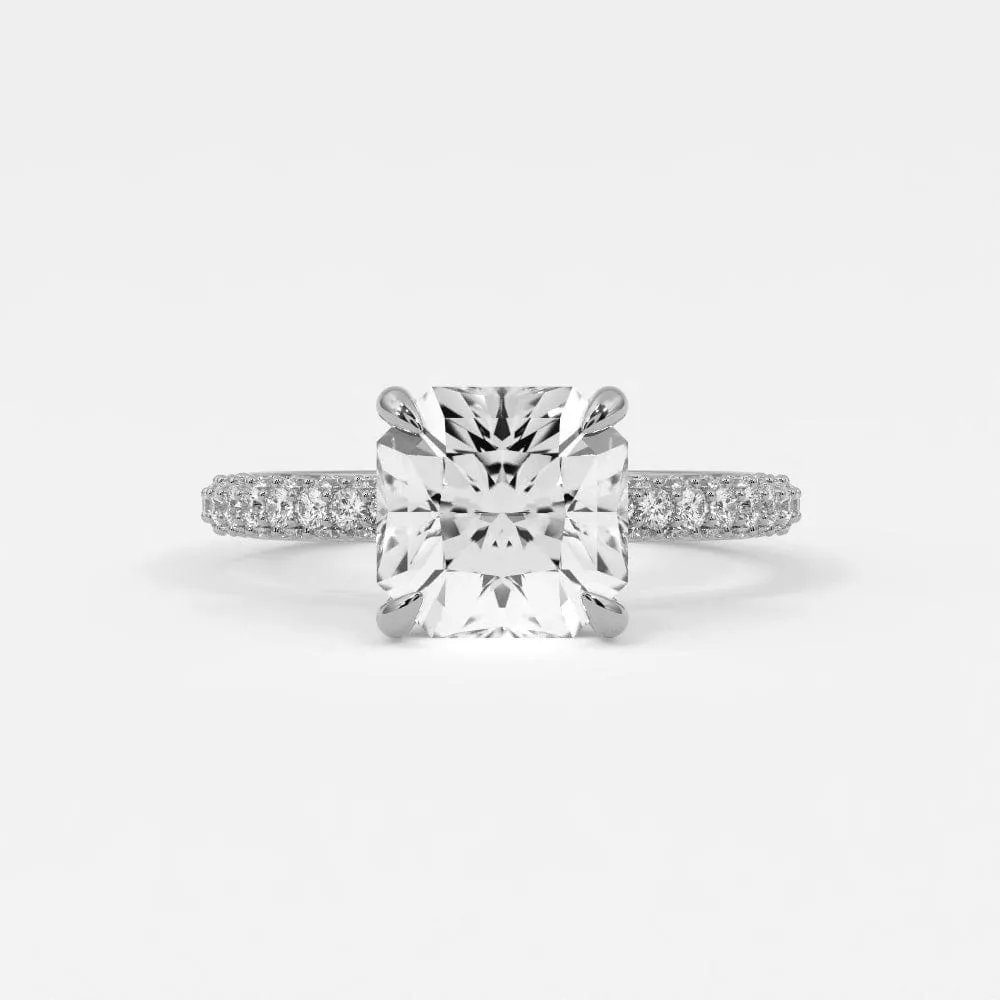 Square Radiant Cut Pave Diamond Hidden Halo Triple Row Band