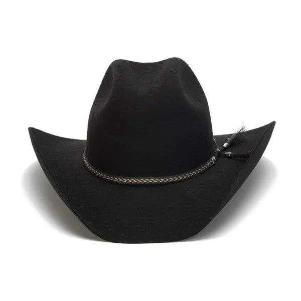 Stampede Hats - 100X Wool Felt Black Cowboy Hat with Leather Tassles