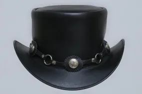 Steampunk El Dorado The Swagger Black Flower Concho Band Leather Top Hat