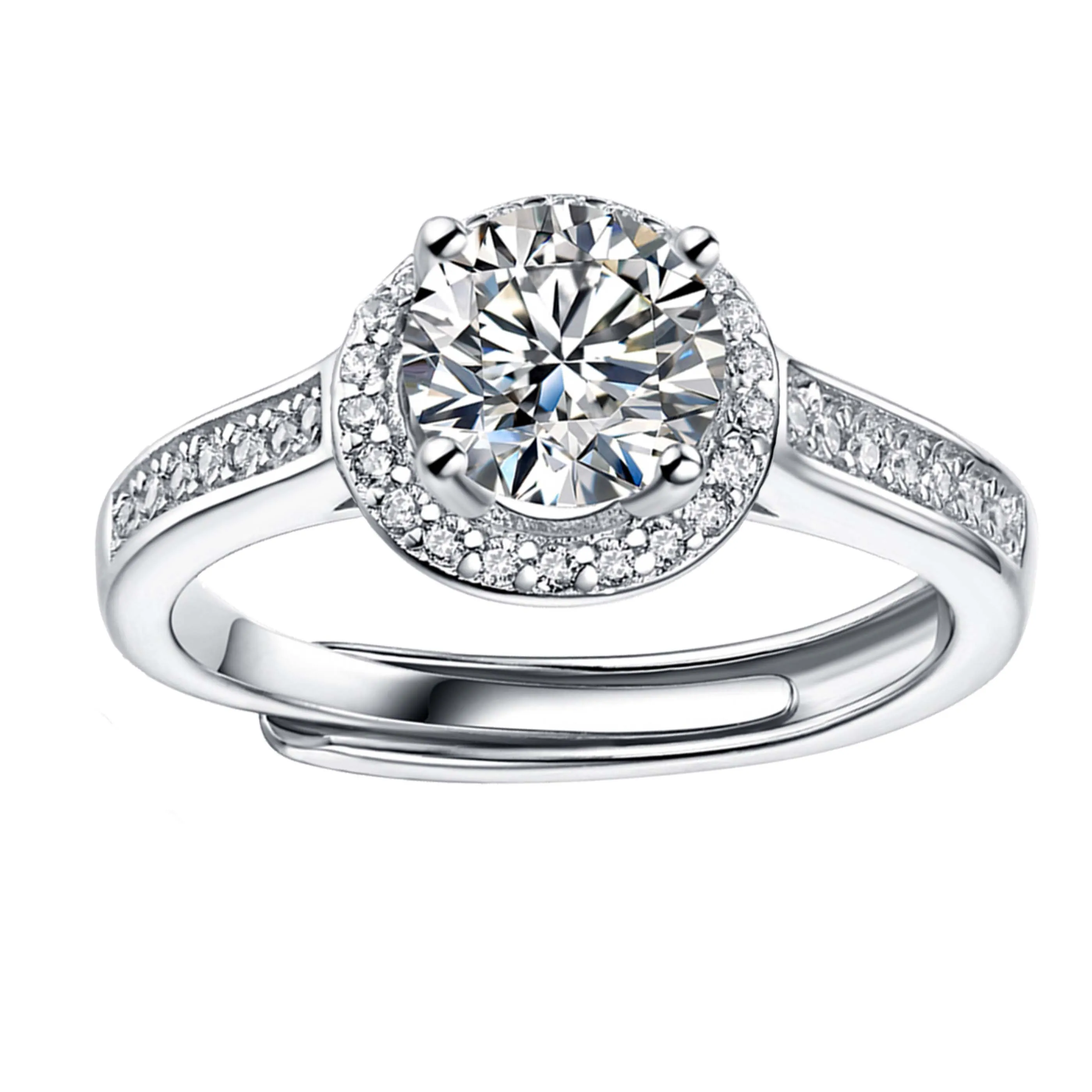 Sterling Silver 1ct Lab-Grown Moissanite Halo Pave Engagement Ring