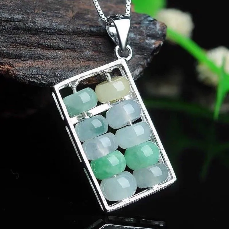 Sterling Silver Abacus Jade Necklace from Myanmar