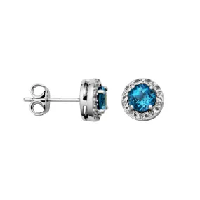 Sterling Silver Blue Topaz and White Topaz Earrings