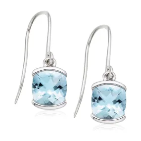 Sterling Silver Cushion Cut Blue Topaz Drop Earrings