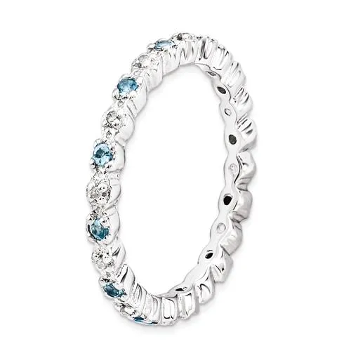 Sterling Silver Stackable Expressions Blue Topaz & Diamond Alternating Eternity Ring