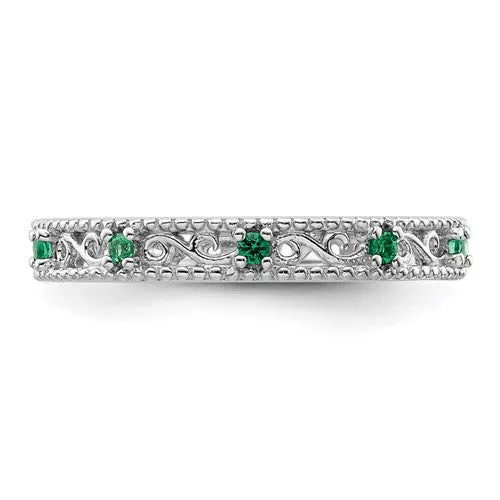 Sterling Silver Stackable Expressions Created Emerald Filigree Ring