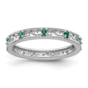 Sterling Silver Stackable Expressions Created Emerald Filigree Ring