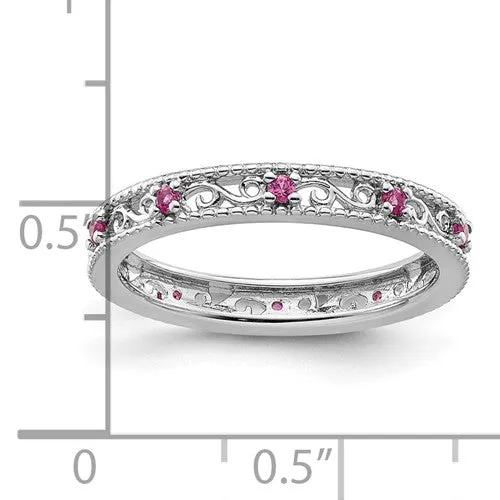 Sterling Silver Stackable Expressions Created Pink Sapphire Filigree Ring