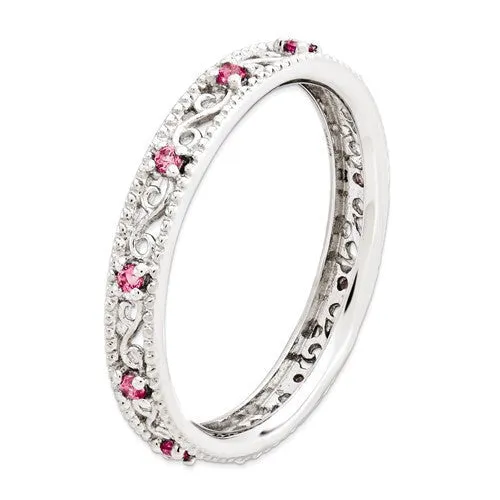 Sterling Silver Stackable Expressions Created Pink Sapphire Filigree Ring