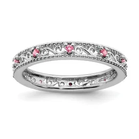 Sterling Silver Stackable Expressions Created Pink Sapphire Filigree Ring