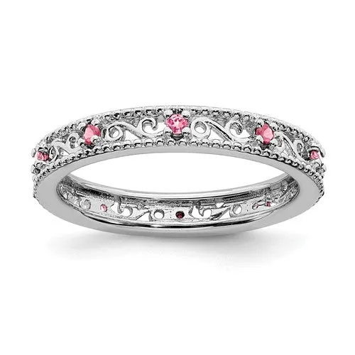 Sterling Silver Stackable Expressions Created Pink Sapphire Filigree Ring