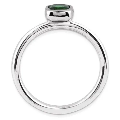 Sterling Silver Stackable Expressions Cushion Cut Cr. Emerald Ring