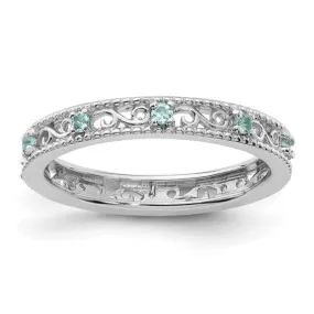 Sterling Silver Stackable Expressions Genuine Light Aquamarine Filigree Ring - Size 8