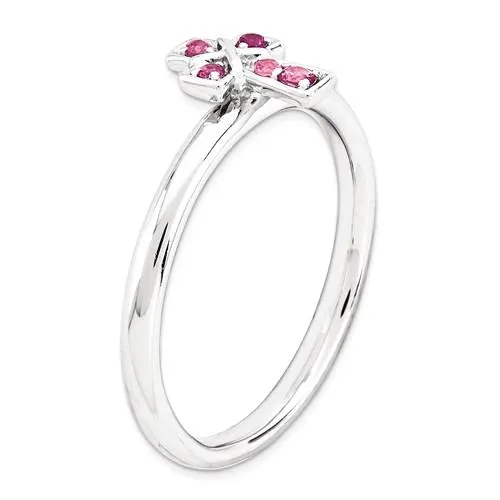 Sterling Silver Stackable Expressions Pink Tourmaline Cross Ring