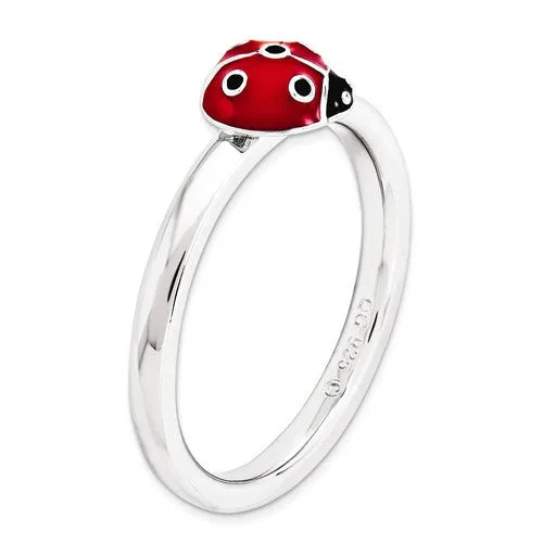 Sterling Silver Stackable Expressions Red & Black LadyBug Ring