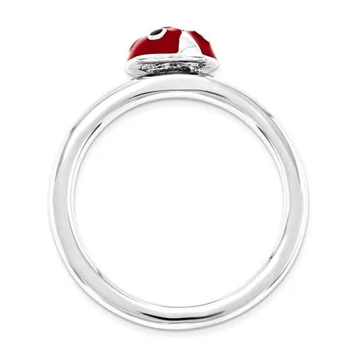 Sterling Silver Stackable Expressions Red & Black LadyBug Ring