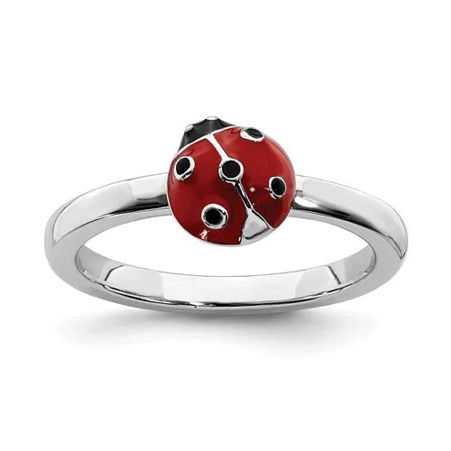 Sterling Silver Stackable Expressions Red & Black LadyBug Ring