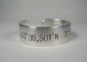 Sterling Silver Wide Cuff w/ Latitude & Longitude