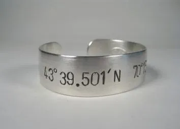 Sterling Silver Wide Cuff w/ Latitude & Longitude