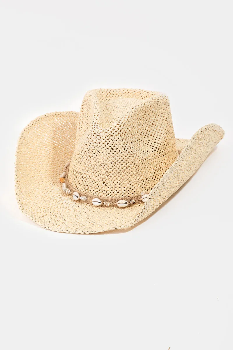 Straw Weave Cowrie Shell Rope Strap Cowboy Hat