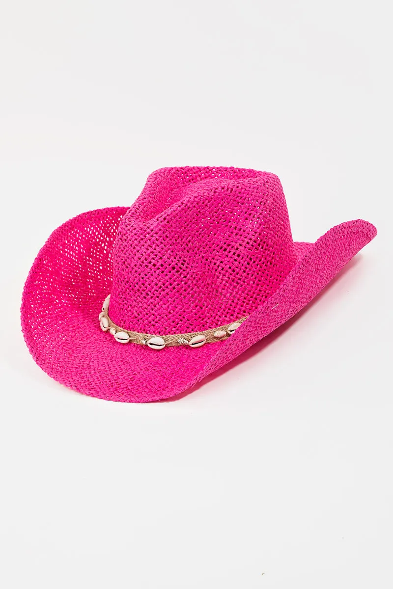 Straw Weave Cowrie Shell Rope Strap Cowboy Hat