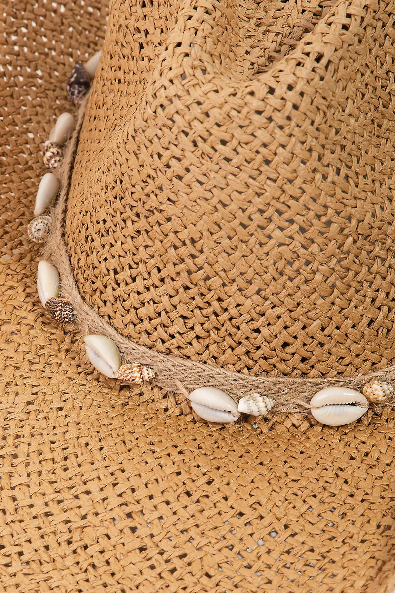 Straw Weave Cowrie Shell Rope Strap Cowboy Hat