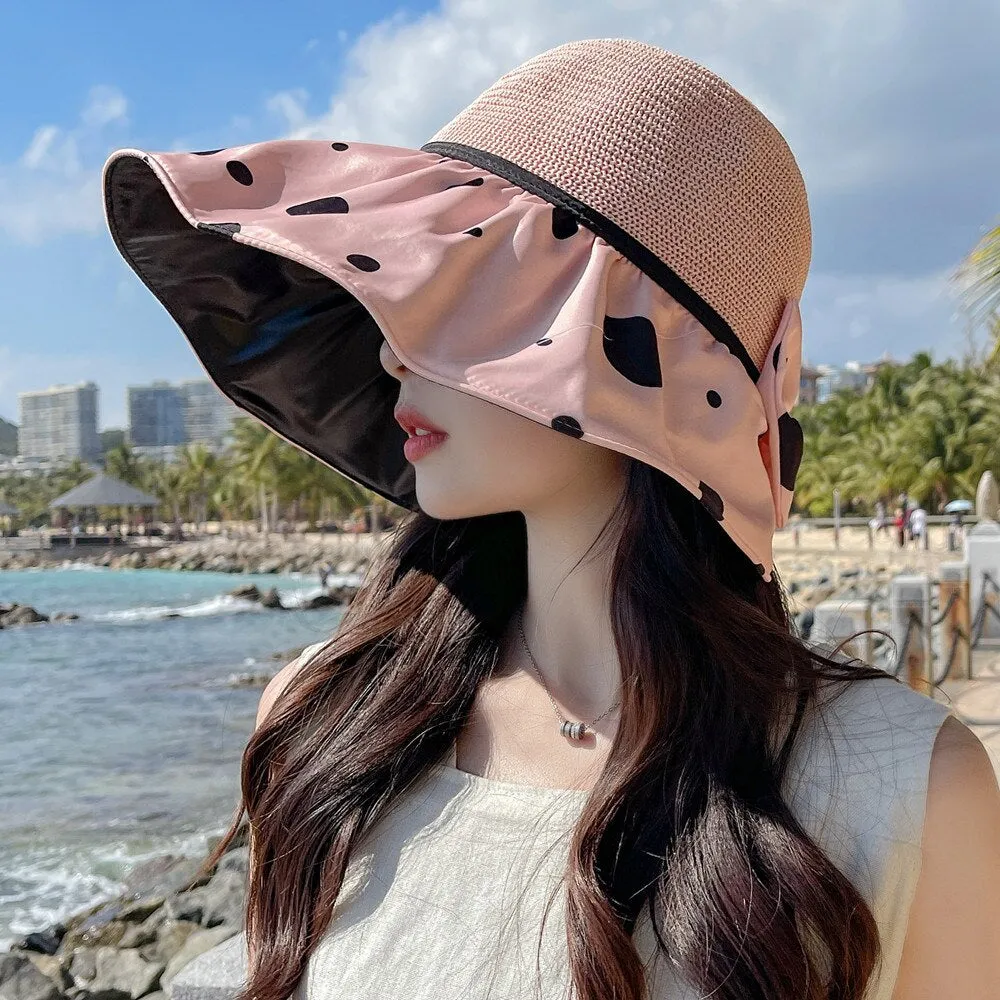 Summer Hats For Women Fashion Polka Dots Design Straw Hat High Quality Sun Protection Sun Hat Travel Beach Hat