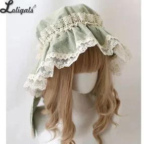 Sweet Lolita Summer Beanies Lovely Rabbit Ear Dotted Beach Wide Lace Brim Sun Hat w. Bow