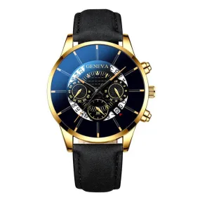 Three-Eye Blue Needle Watch Men's Watch Casual Belt Quartz Watch Watch Business Calendar Watch Men